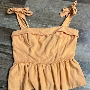 Francesca’s Neon Orange Tie-Strap Peplum Top | Size Small